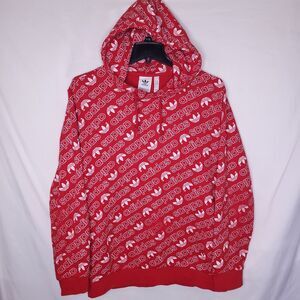 Adidas Hoodie Mens Large Red Logo AOP Spell Out